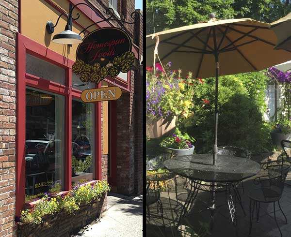 Homespun foods entrance and patio garden